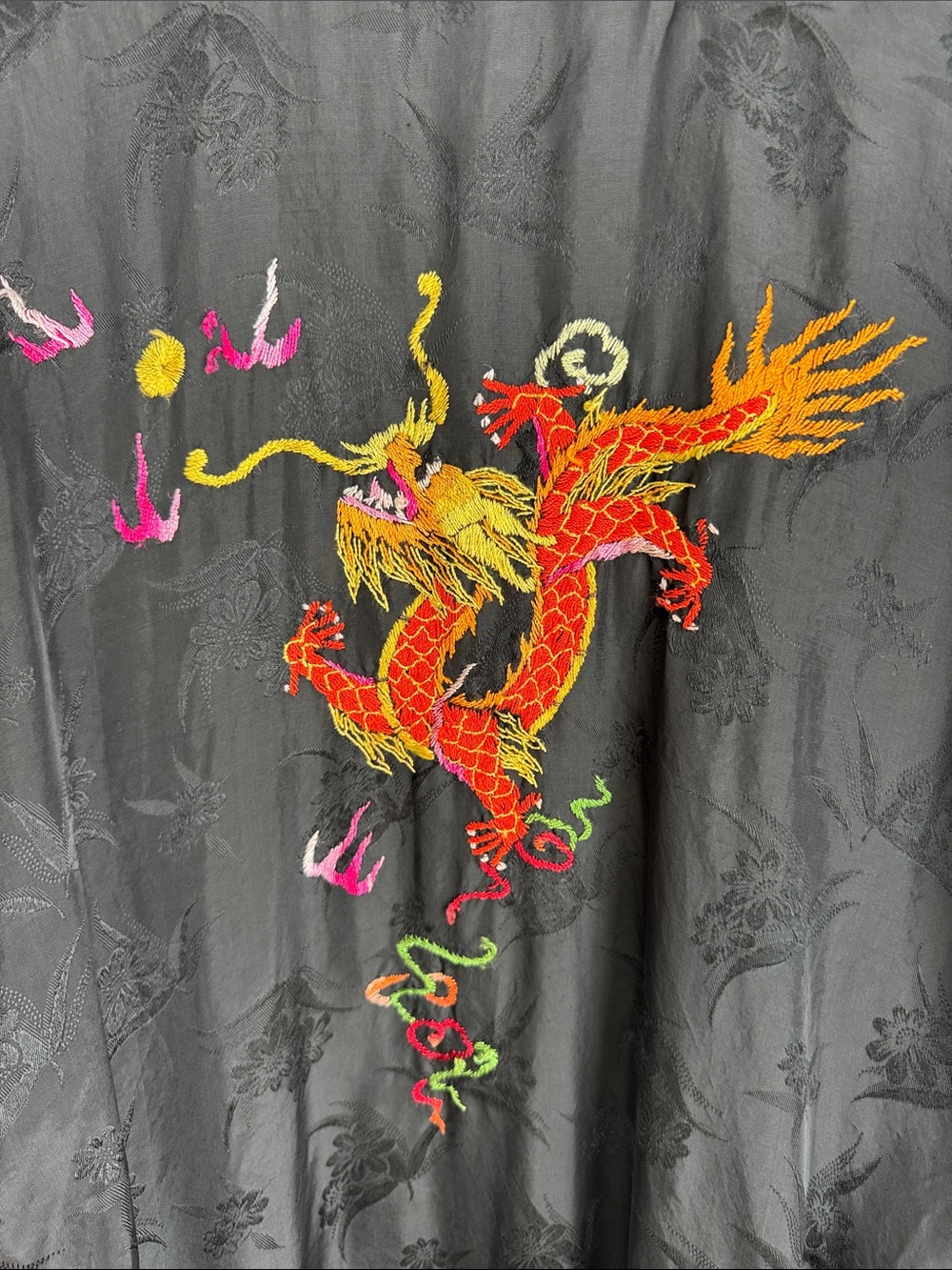 Vintage Esme Black Dragon Embroidered Rayon Kimono Robe Duster M - Picture 11 of 13